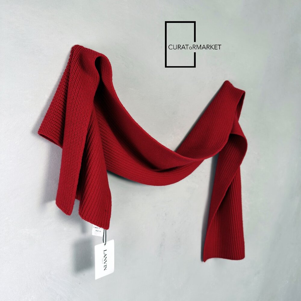 Lanvin: Iconic Embroidered Text Logo Knitted Wool Luxury Scarf FW26